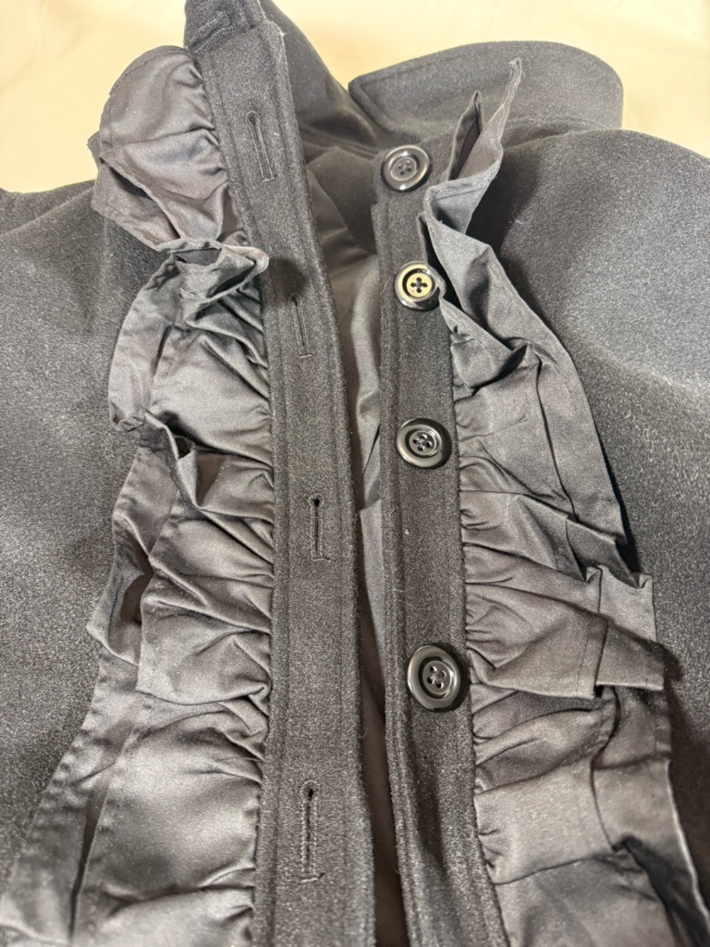Black Long-Sleeve Ruffle-Front Coat - Picture 9 of 10